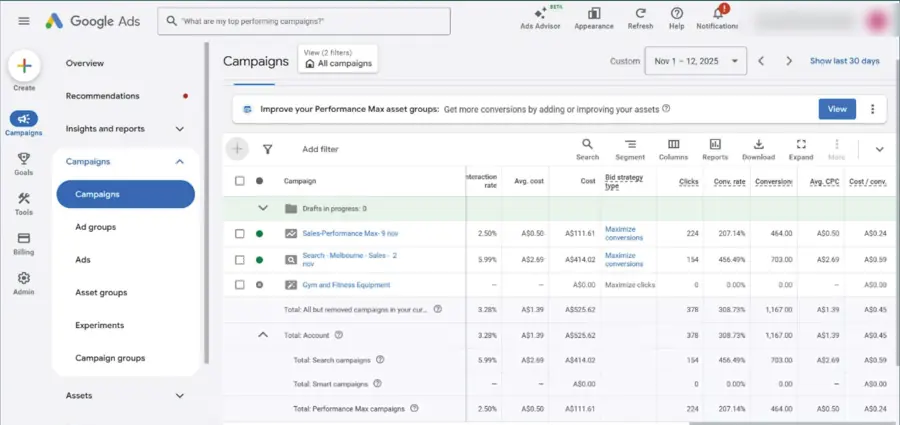 Google Ads campaigns overview